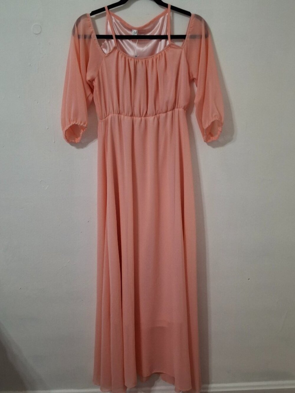 Afibi Peach Chiffon Cold Shoulder Maxi Dress Medium Cottagecore Bridesmaid Boho